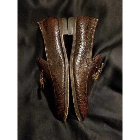 1980s LEE KEE Exotic Mens Shoes 10.5 Split Toe Tassel Ostrich Leg Loafers Vtg main image 5